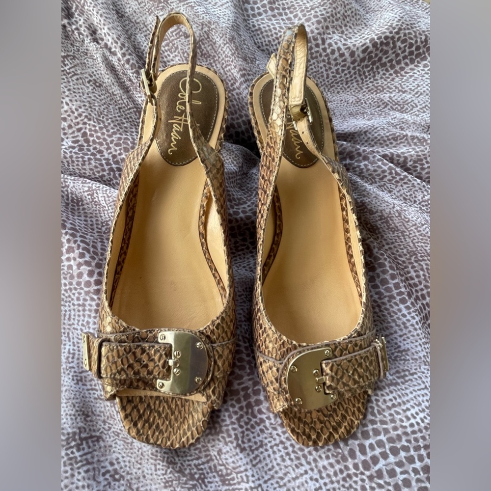 Cole Haan Women's Snake Skin Open Toe Sling Back Heels Size 7AA